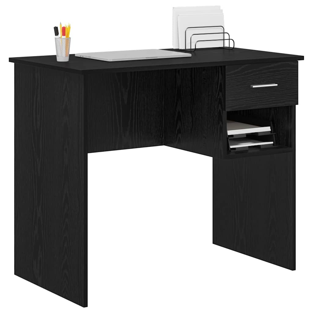 Bureau met lade Zwart Eiken 90 x 49 x 75 cm Bewerkt hout