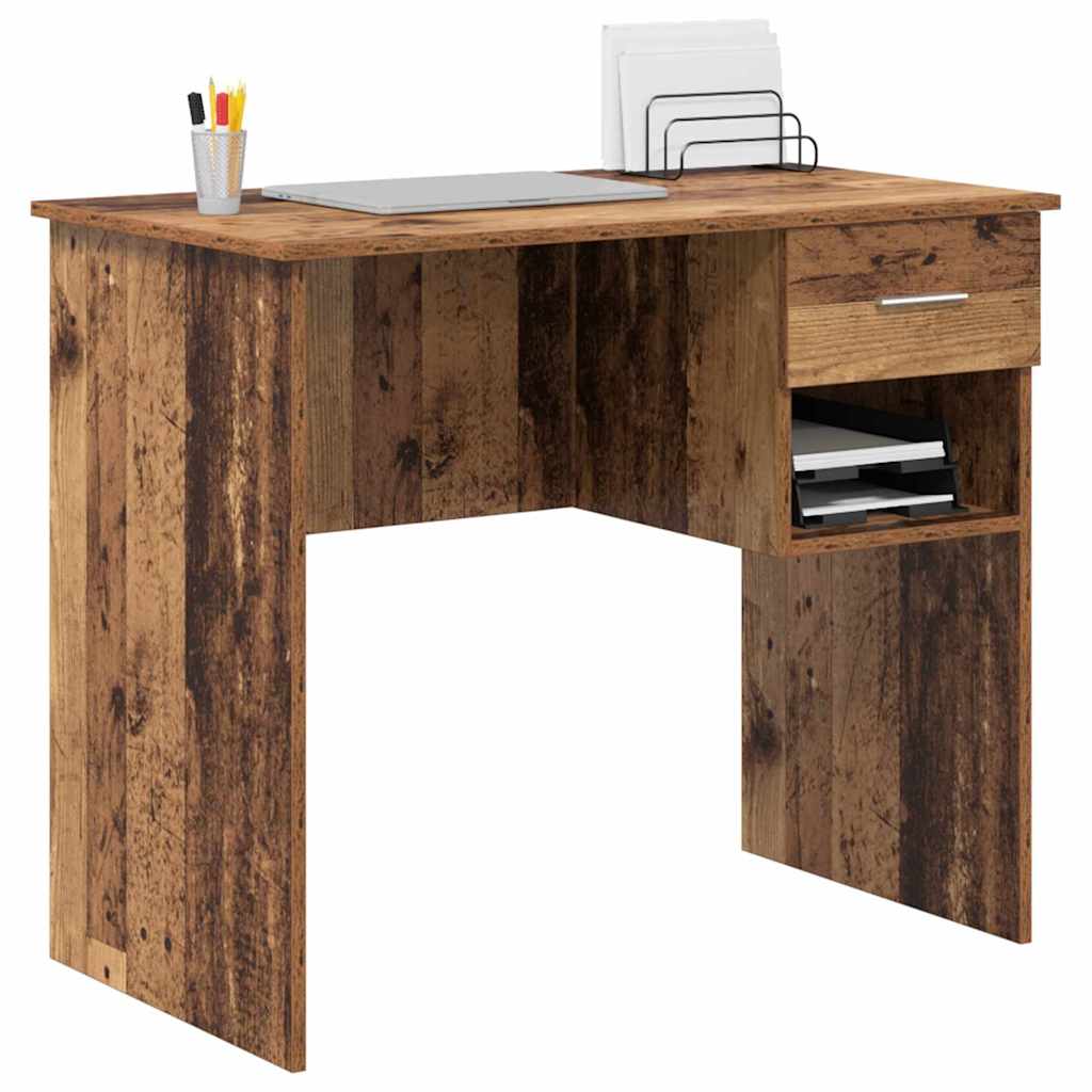 Bureau met lade met plank Oud Hout 90 x 49 x 75 cm Bewerkt hout