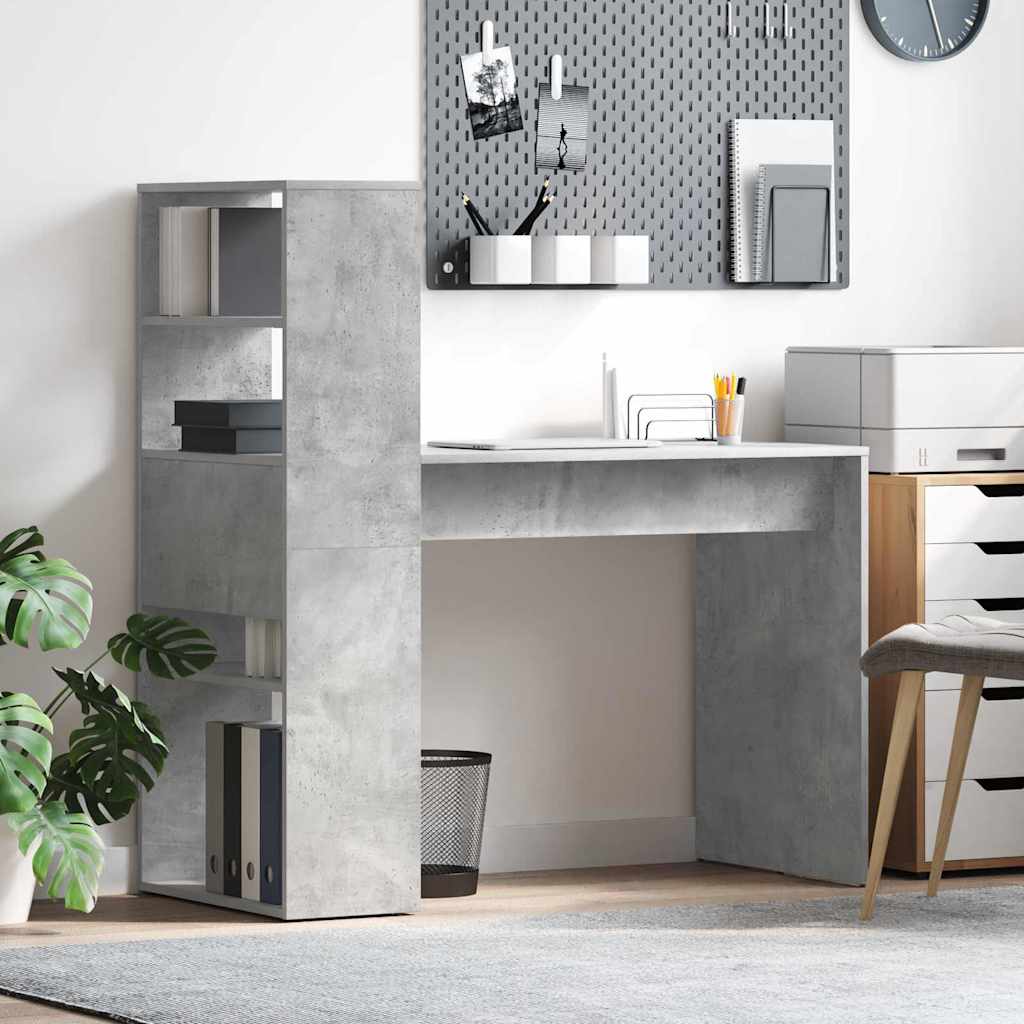 Bureau met plank Beton Grijs 113 x 54 x 120 cm Bewerkt hout