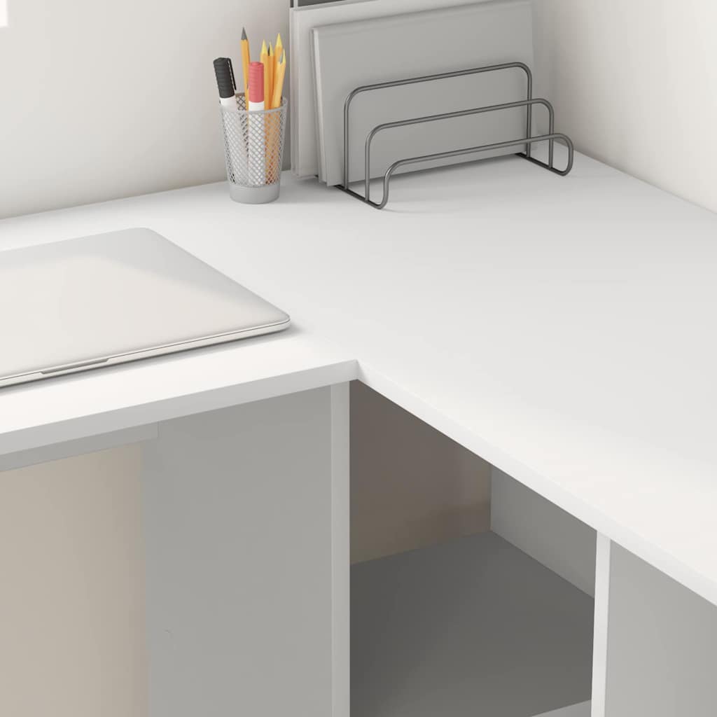 Bureau met plank met opslag Wit 142 x 102 x 73 cm Bewerkt hout