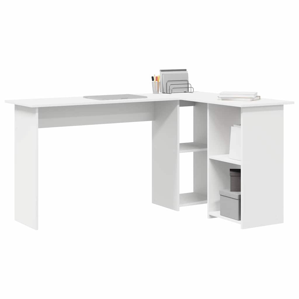 Bureau met plank met opslag Wit 142 x 102 x 73 cm Bewerkt hout