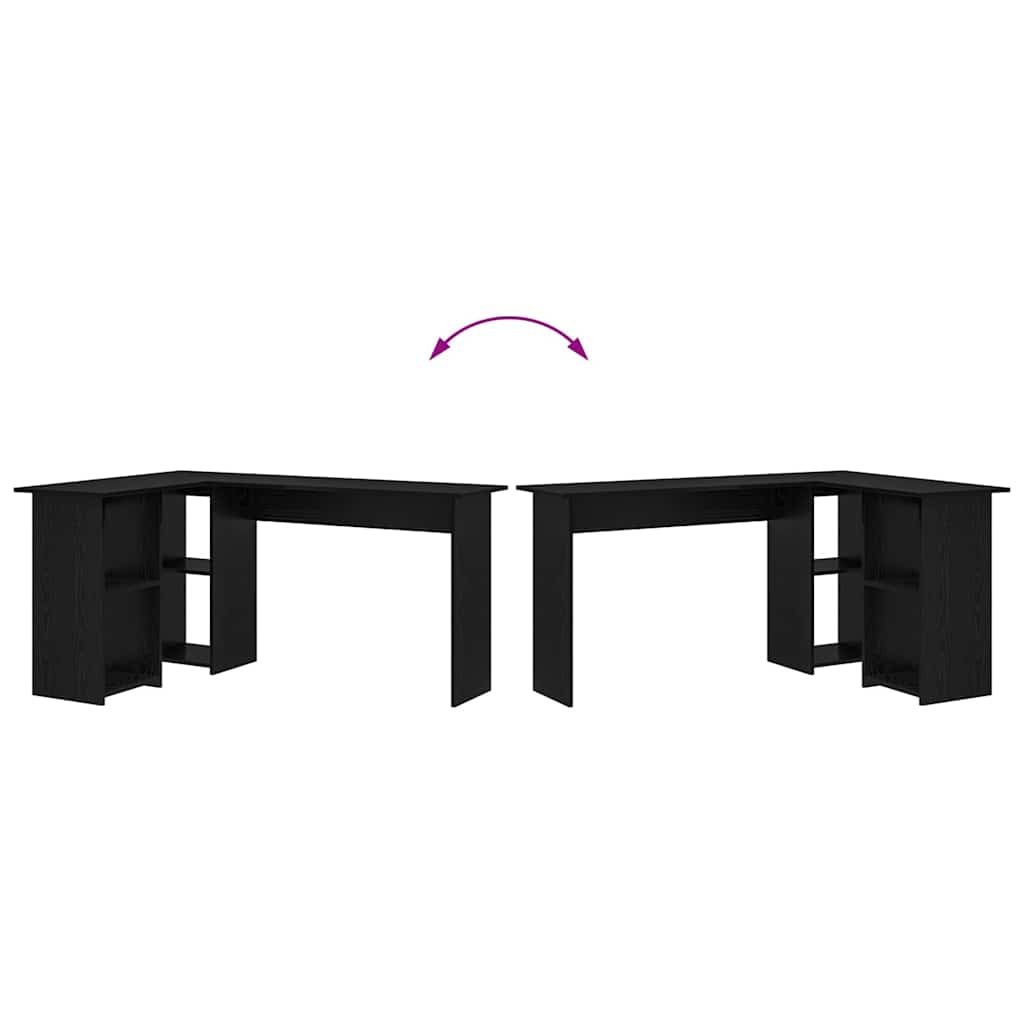 Bureau met plank Zwart Eiken 142 x 102 x 73 cm Bewerkt hout