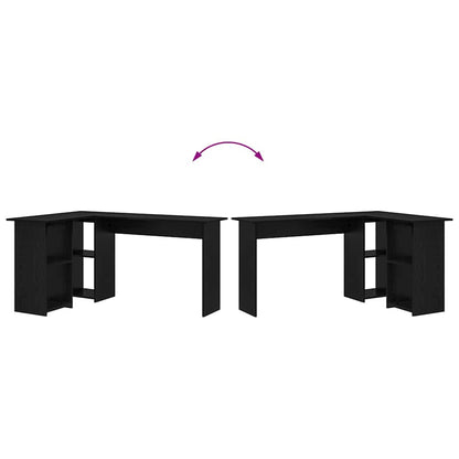 Bureau met plank Zwart Eiken 142 x 102 x 73 cm Bewerkt hout