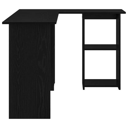 Bureau met plank Zwart Eiken 142 x 102 x 73 cm Bewerkt hout