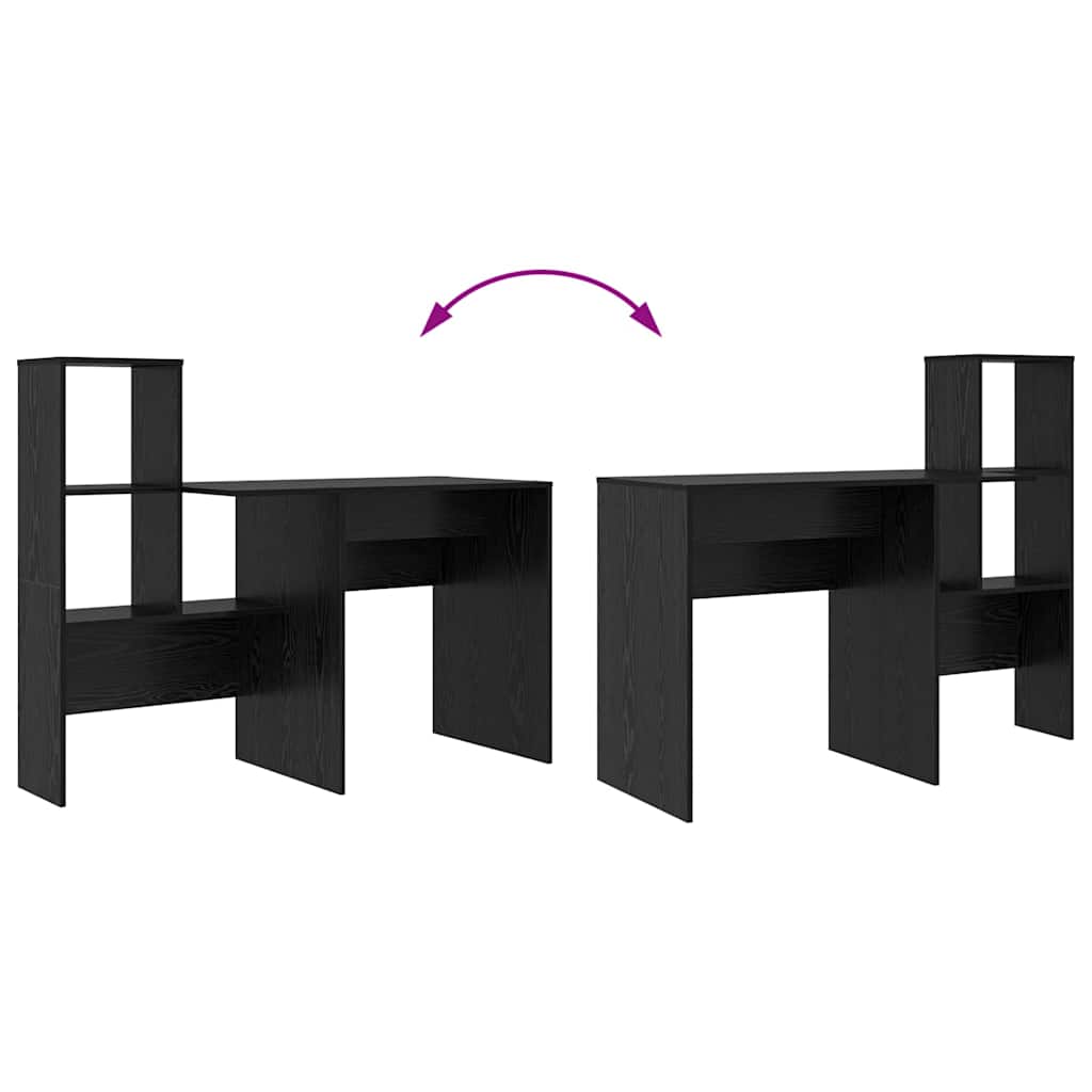 Bureau met plank Zwart Eiken 131,5 x 50 x 106,5 cm Bewerkt hout