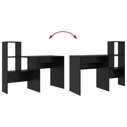 Bureau met plank Zwart Eiken 131,5 x 50 x 106,5 cm Bewerkt hout