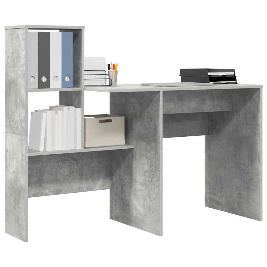 Bureau met plank Beton Grijs 131,5 x 50 x 106,5 cm Bewerkt hout