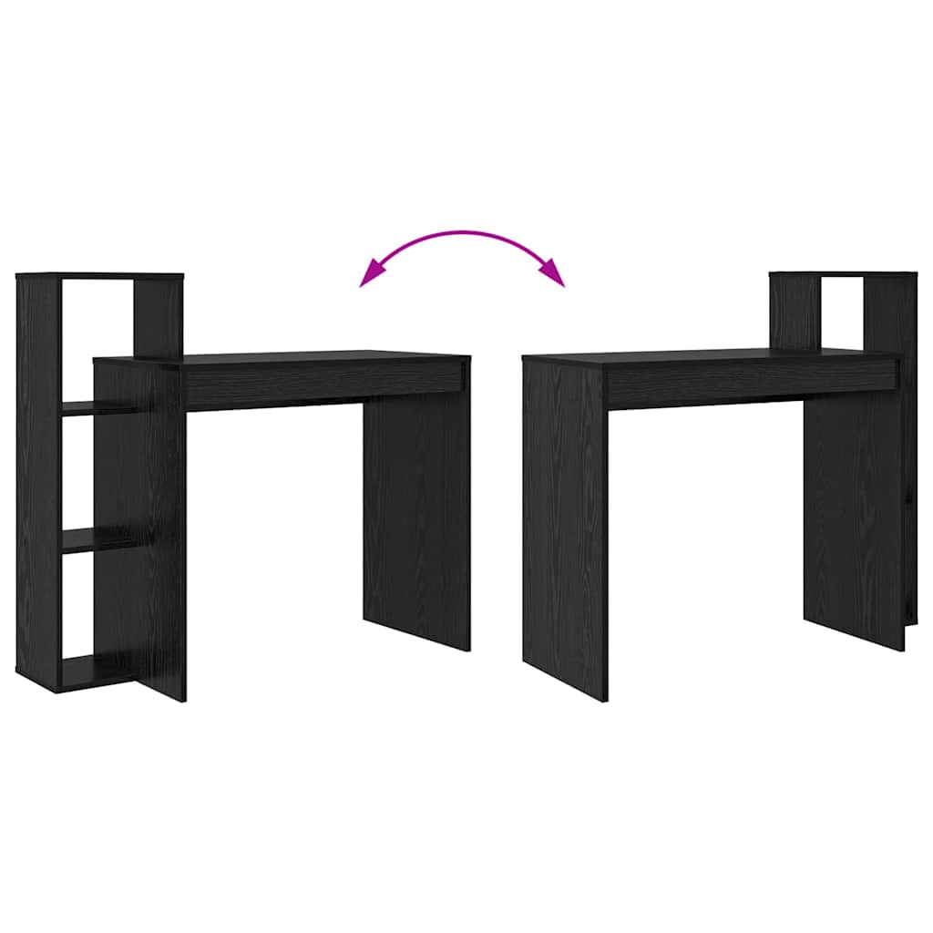 Bureau met plank Zwart Eiken 100 x 40 x 90 cm Bewerkt hout