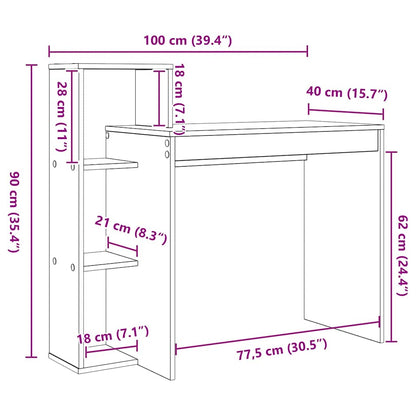 Bureau met plank Artisan Eiken 100 x 40 x 90 cm Bewerkt hout
