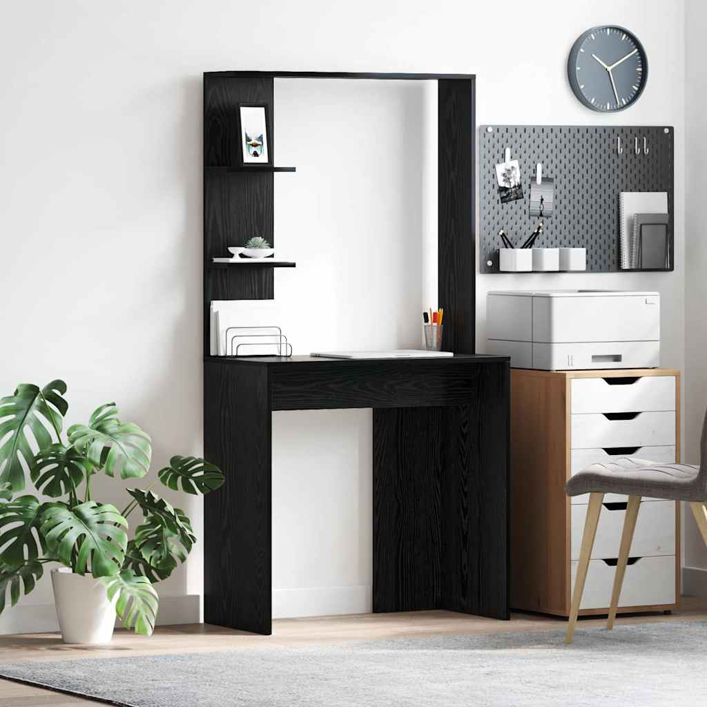 Bureau met plank Zwart Eiken 78,5 x 37 x 154,5 cm Bewerkt hout