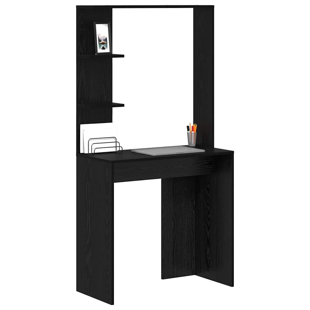 Bureau met plank Zwart Eiken 78,5 x 37 x 154,5 cm Bewerkt hout