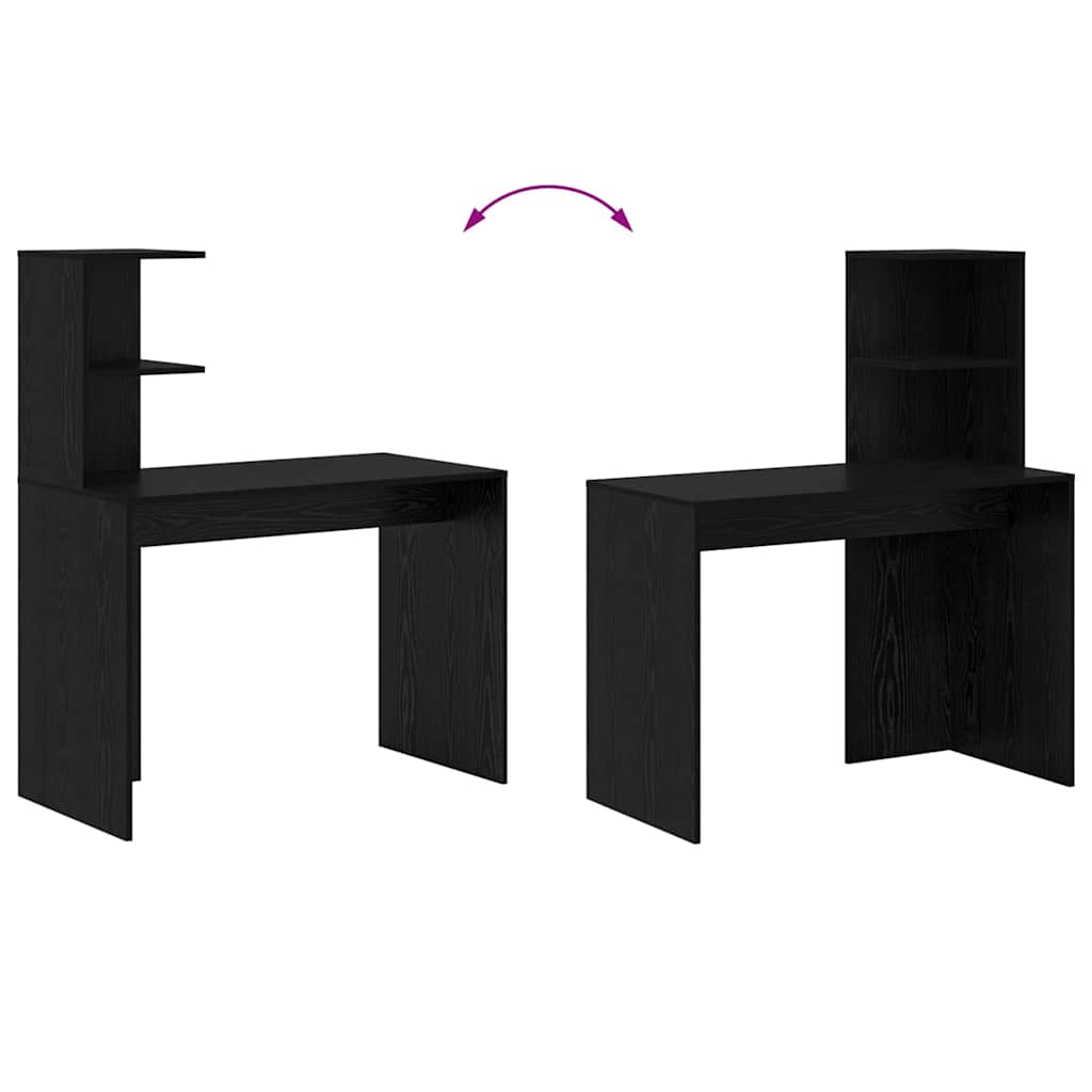 Bureau met plank Zwart Eiken 102 x 50 x 124 cm Bewerkt hout