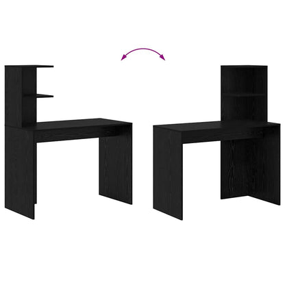 Bureau met plank Zwart Eiken 102 x 50 x 124 cm Bewerkt hout