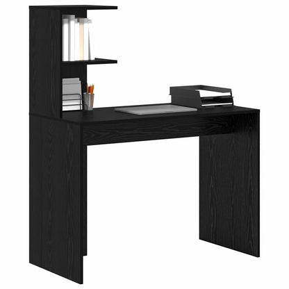 Bureau met plank Zwart Eiken 102 x 50 x 124 cm Bewerkt hout