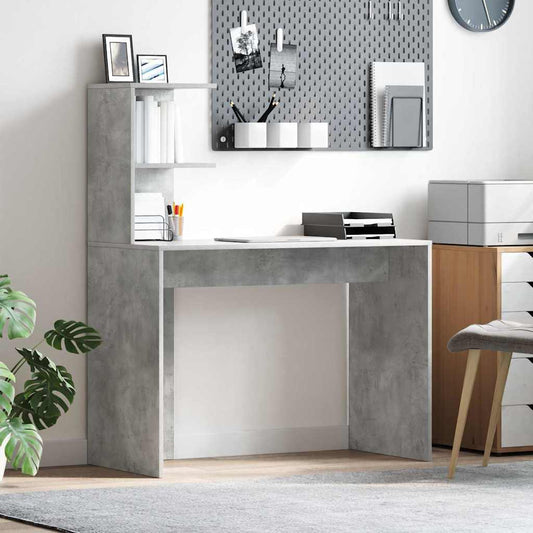 Bureau met plank Beton Grijs 102 x 50 x 124 cm Bewerkt hout