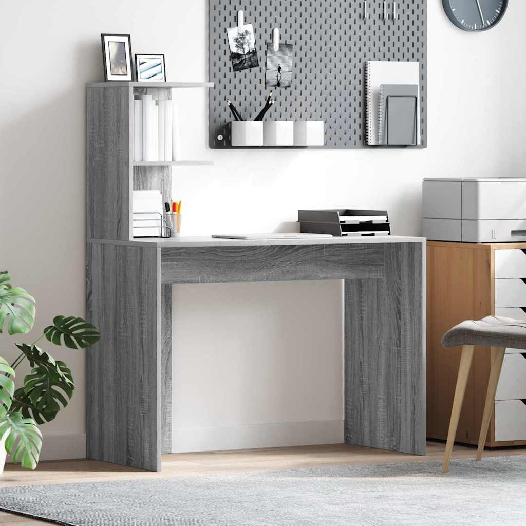 Bureau met plank Grijs Sonoma 102 x 50 x 124 cm Bewerkt hout