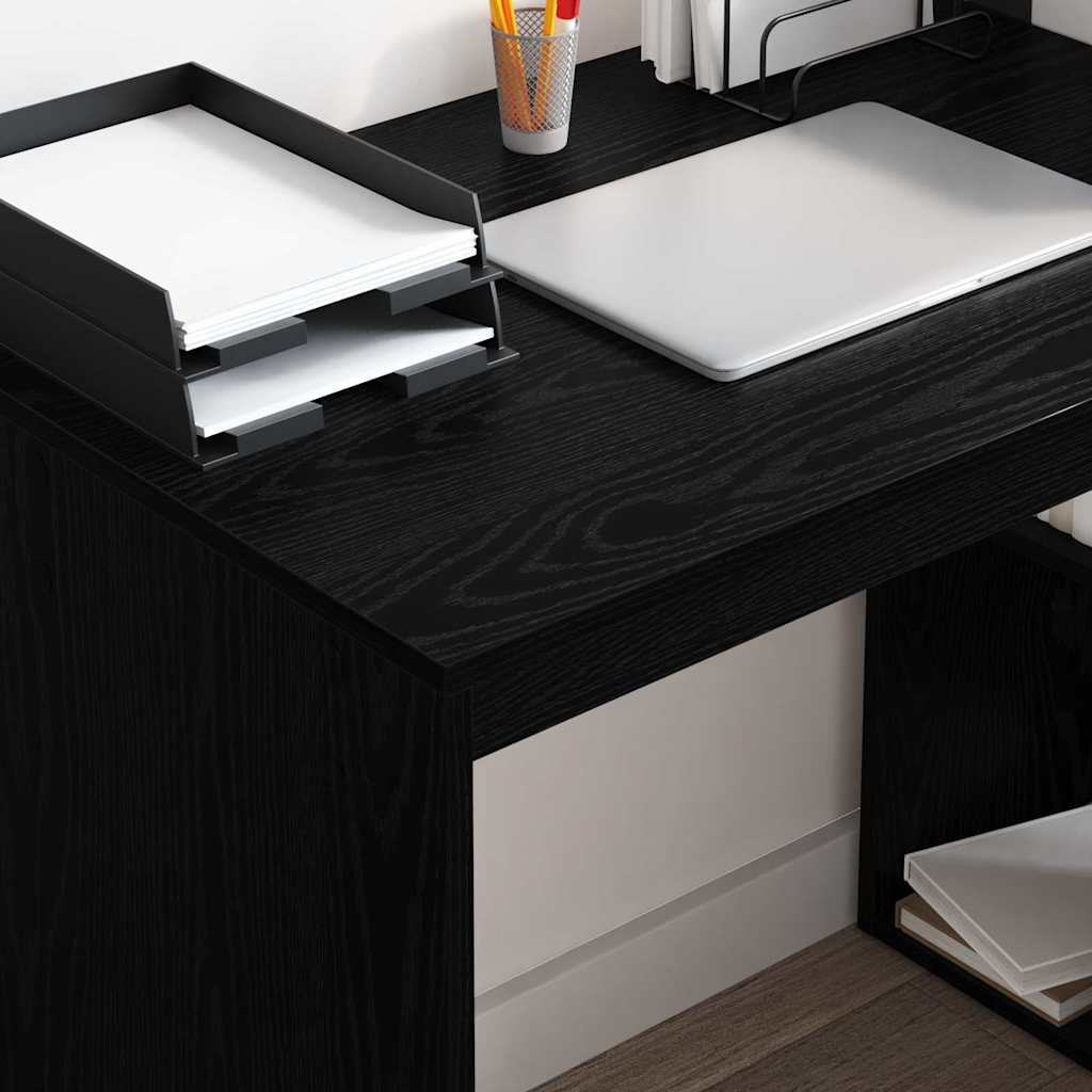 Bureau met plank Zwart Eiken 108 x 55 x 103.5 cm Bewerkt hout
