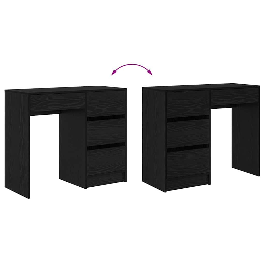 Bureau met lade Zwart Eiken 90 x 37,5 x 75 cm Bewerkt hout