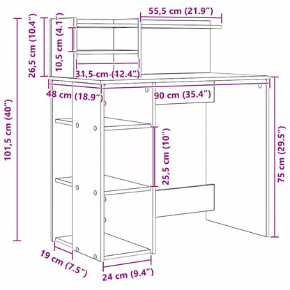 Bureau met plank Beton Grijs 90 x 48 x 101,5 cm Bewerkt hout