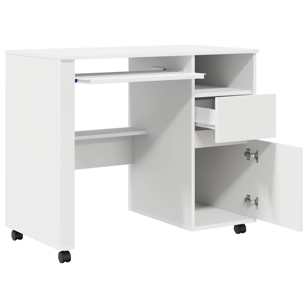 Bureau met Wielen met lade Wit 91 x 50 x 77 cm Bewerkt hout