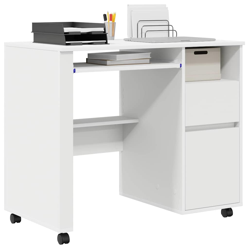 Bureau met Wielen met lade Wit 91 x 50 x 77 cm Bewerkt hout