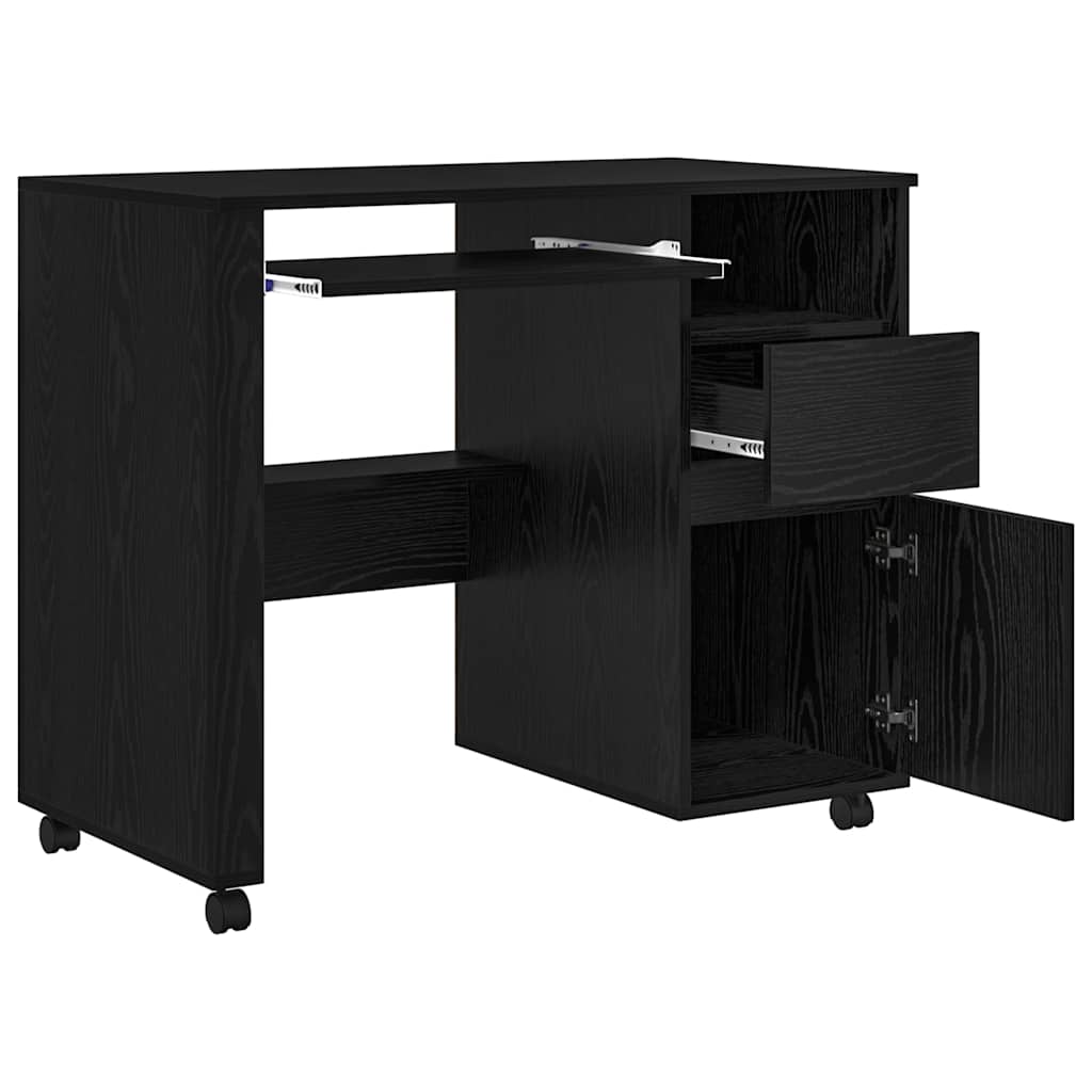 Bureau met Wielen Zwart Eiken 91 x 50 x 77 cm Bewerkt hout