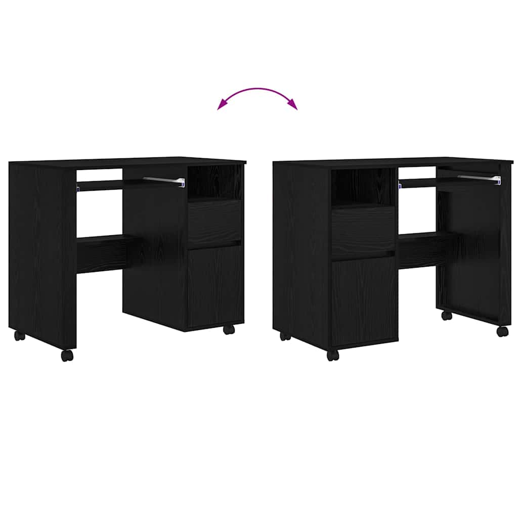 Bureau met Wielen Zwart Eiken 91 x 50 x 77 cm Bewerkt hout