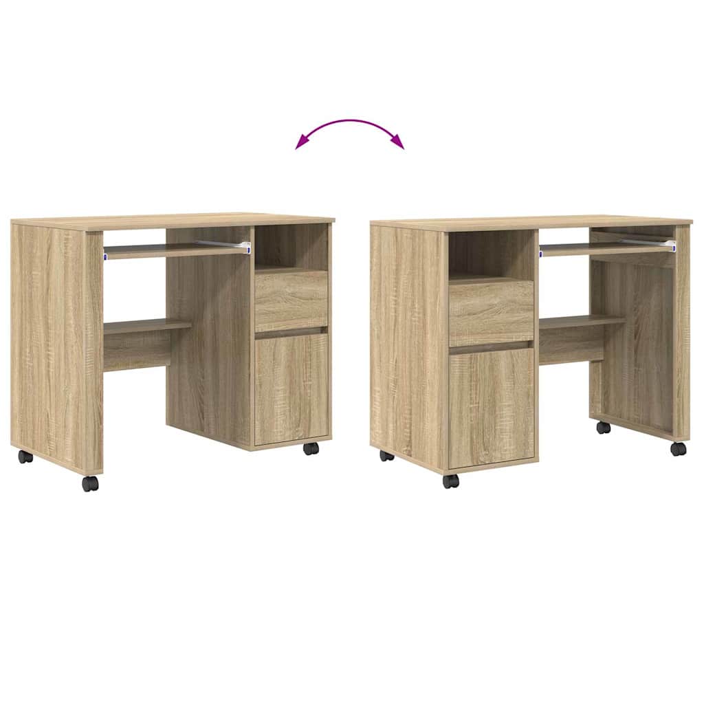 Bureau met Wielen Sonoma Eiken 91 x 50 x 77 cm Bewerkt hout