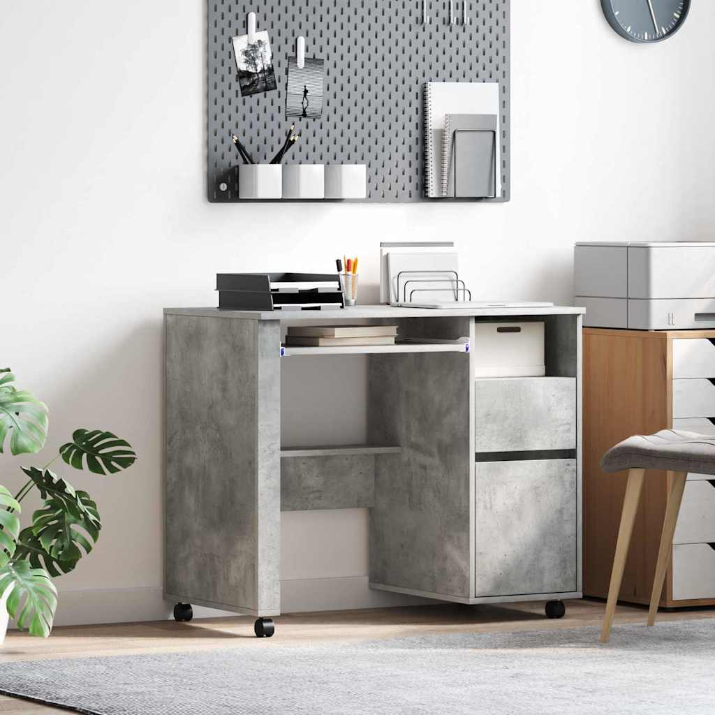 Bureau met Wielen Beton Grijs 91 x 50 x 77 cm Bewerkt hout
