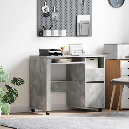 Bureau met Wielen Beton Grijs 91 x 50 x 77 cm Bewerkt hout