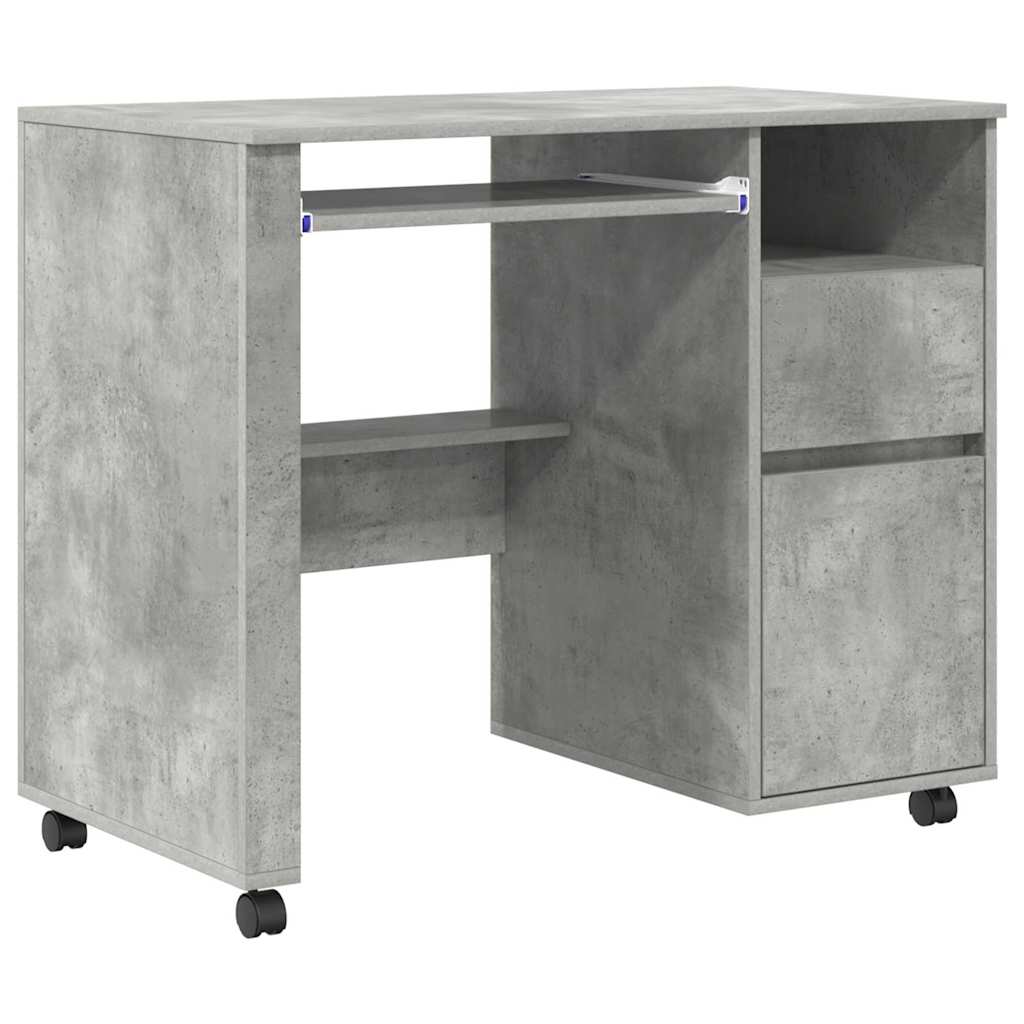 Bureau met Wielen Beton Grijs 91 x 50 x 77 cm Bewerkt hout