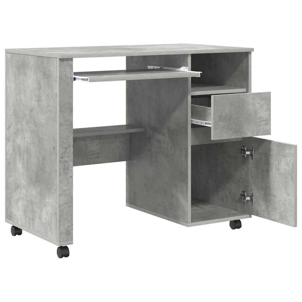 Bureau met Wielen Beton Grijs 91 x 50 x 77 cm Bewerkt hout