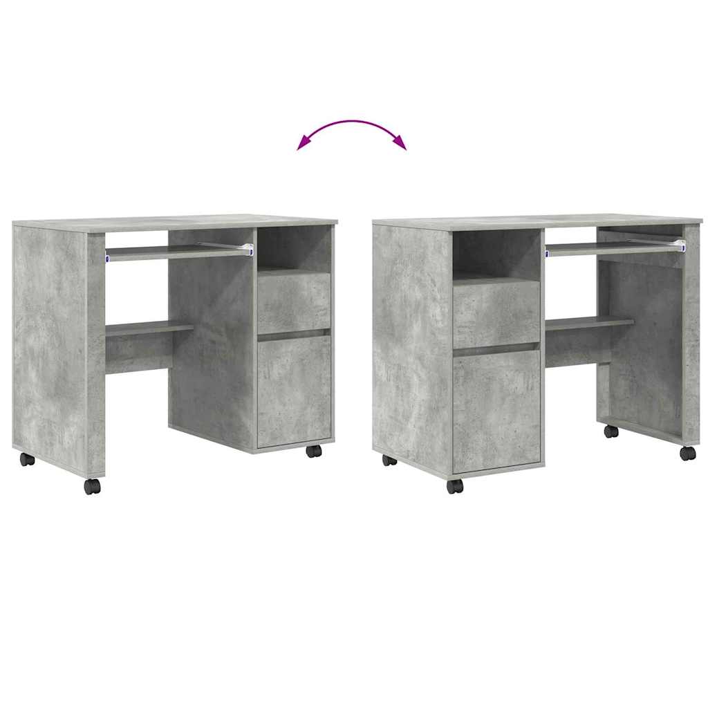 Bureau met Wielen Beton Grijs 91 x 50 x 77 cm Bewerkt hout
