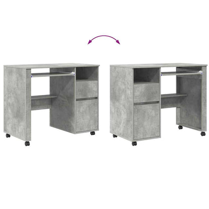 Bureau met Wielen Beton Grijs 91 x 50 x 77 cm Bewerkt hout