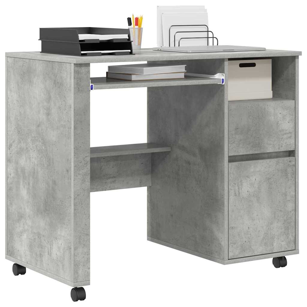 Bureau met Wielen Beton Grijs 91 x 50 x 77 cm Bewerkt hout