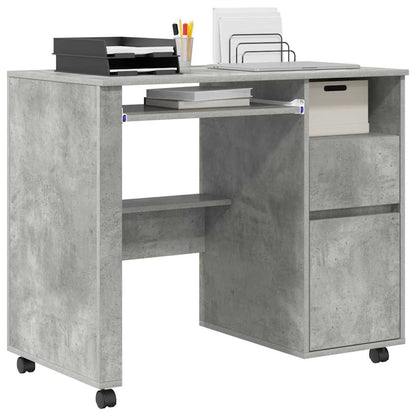 Bureau met Wielen Beton Grijs 91 x 50 x 77 cm Bewerkt hout