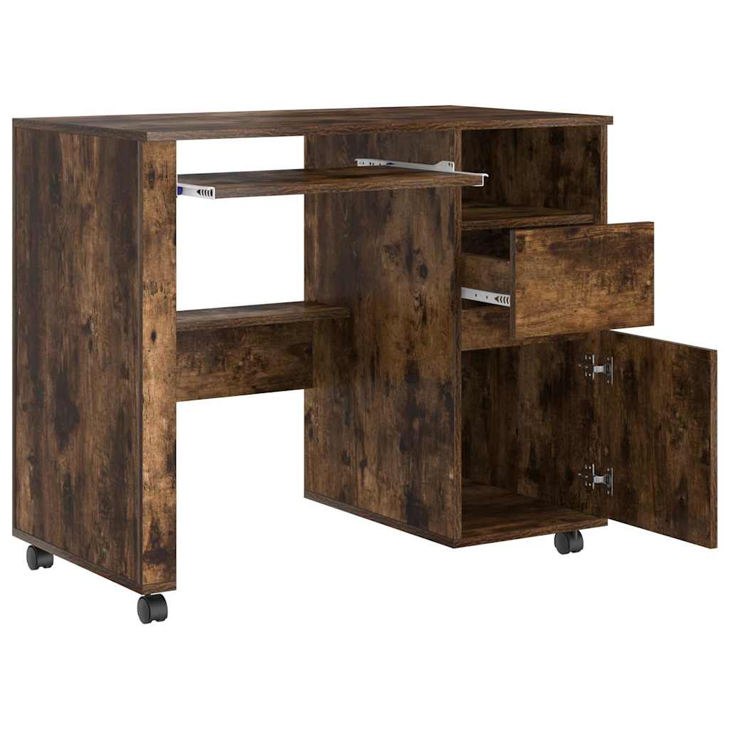 Bureau met Wielen Gerookt eiken 91 x 50 x 77 cm Bewerkt hout