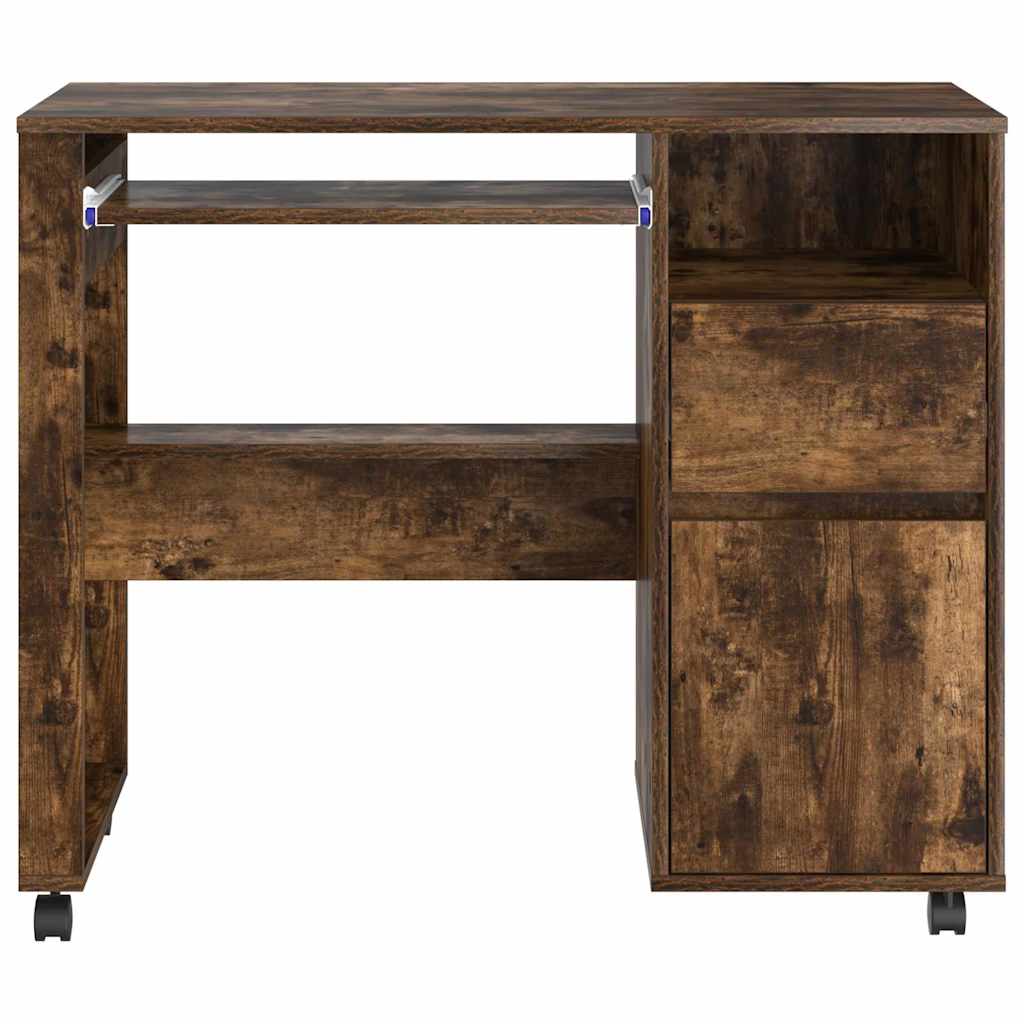 Bureau met Wielen Gerookt eiken 91 x 50 x 77 cm Bewerkt hout