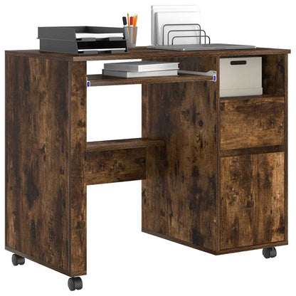 Bureau met Wielen Gerookt eiken 91 x 50 x 77 cm Bewerkt hout