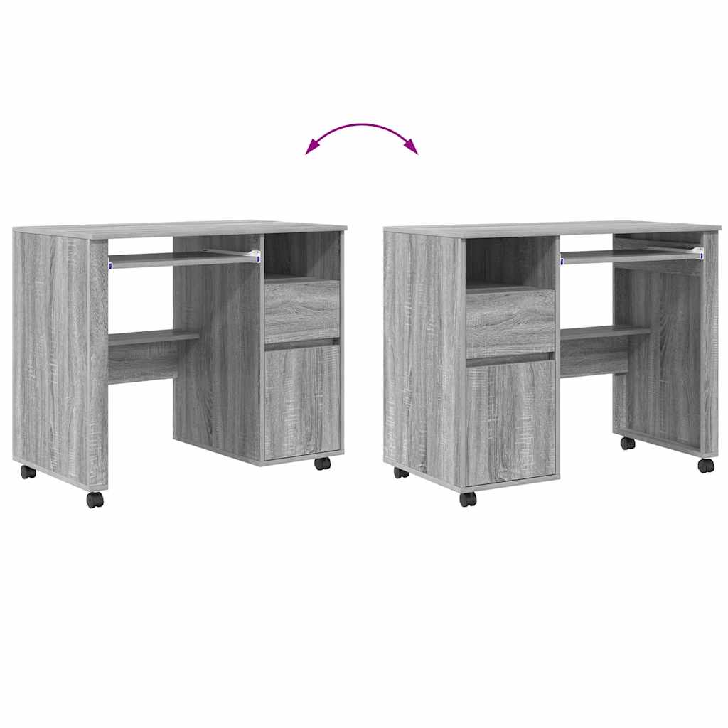 Bureau met Wielen Grijs Sonoma 91 x 50 x 77 cm Bewerkt hout