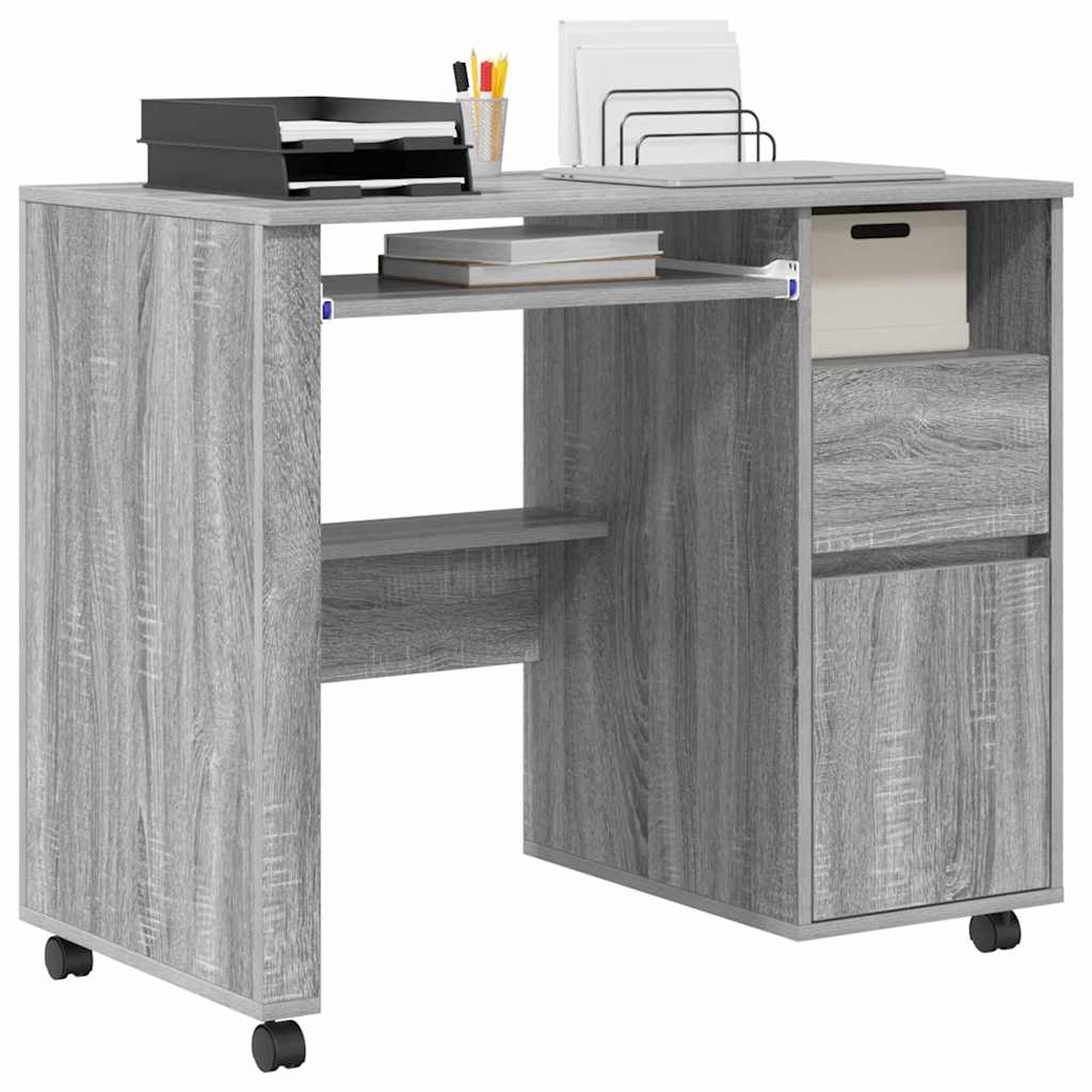 Bureau met Wielen Grijs Sonoma 91 x 50 x 77 cm Bewerkt hout