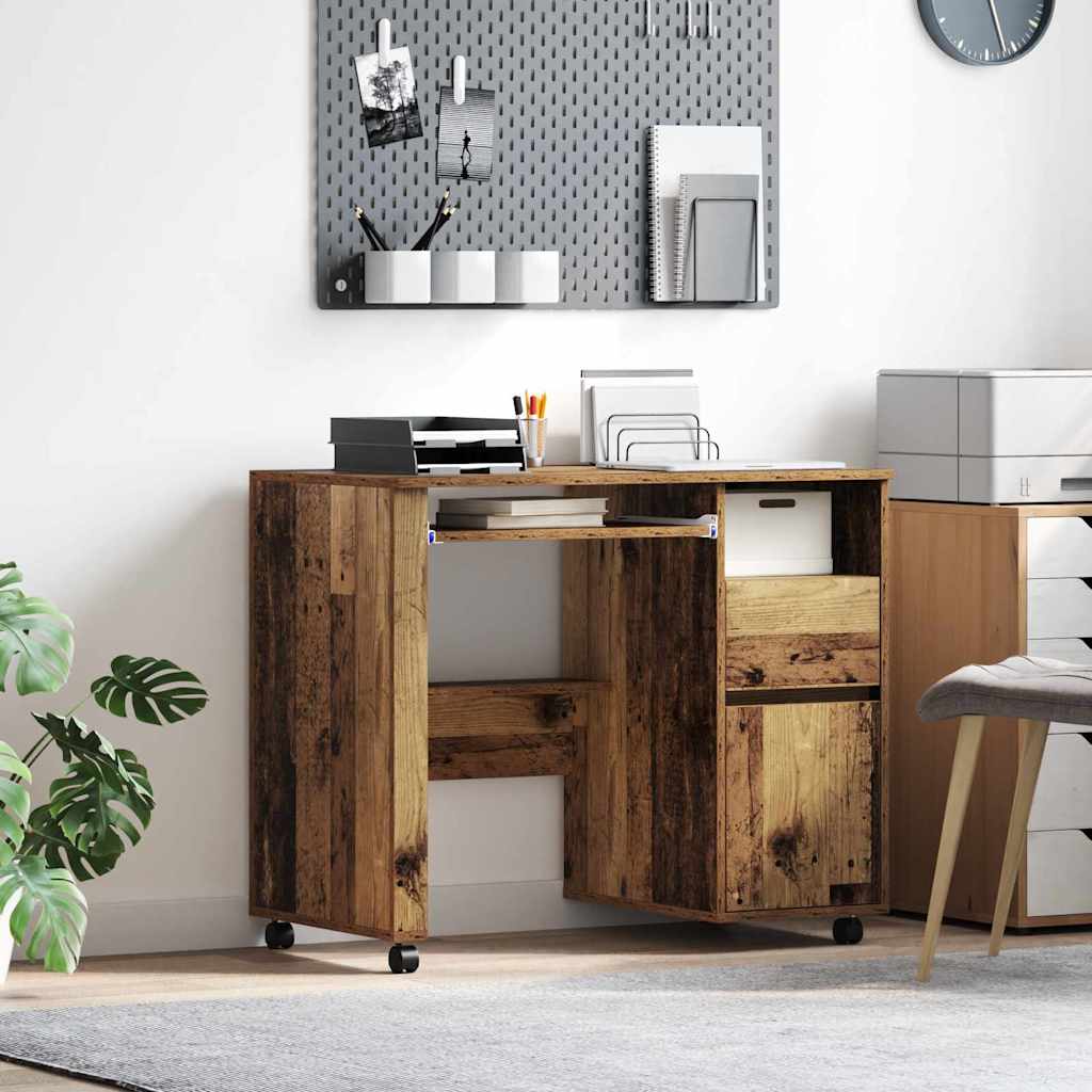 Bureau met Wielen Oud Hout 91 x 50 x 77 cm Bewerkt hout