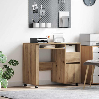 Bureau met Wielen Artisan Eiken 91 x 50 x 77 cm Bewerkt hout