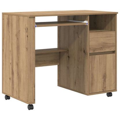 Bureau met Wielen Artisan Eiken 91 x 50 x 77 cm Bewerkt hout