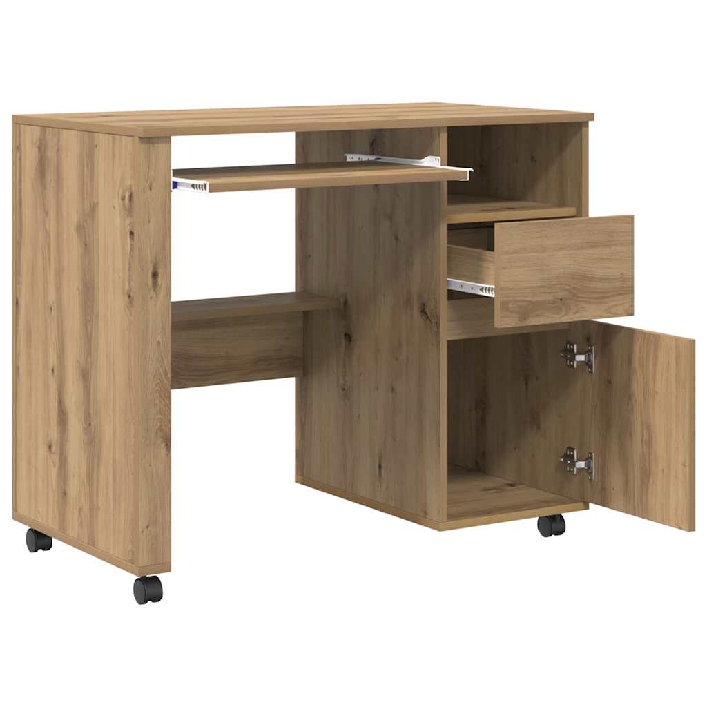 Bureau met Wielen Artisan Eiken 91 x 50 x 77 cm Bewerkt hout