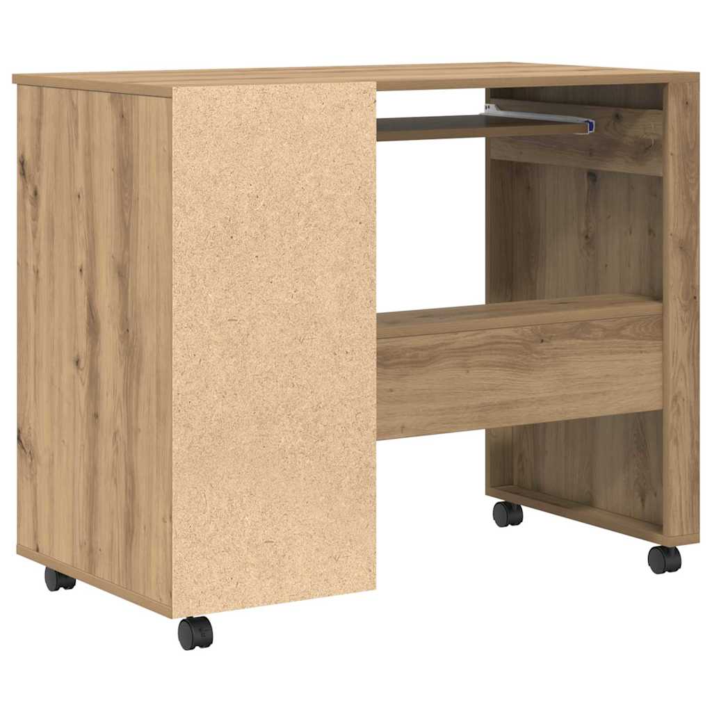 Bureau met Wielen Artisan Eiken 91 x 50 x 77 cm Bewerkt hout