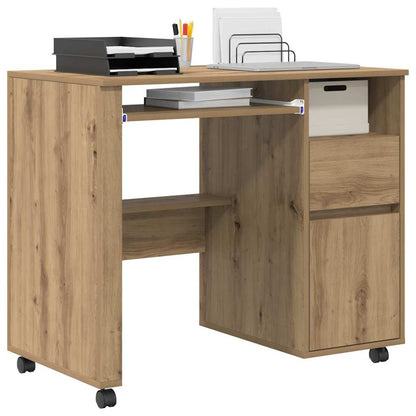 Bureau met Wielen Artisan Eiken 91 x 50 x 77 cm Bewerkt hout