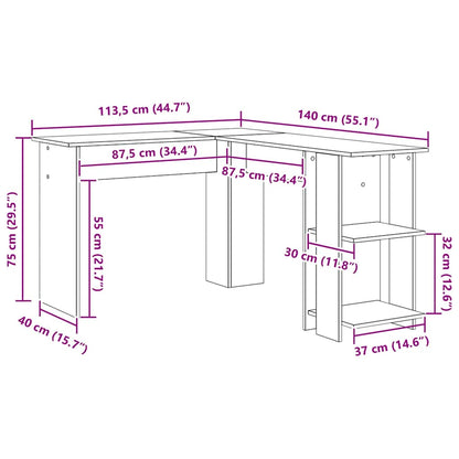Hoekbureau met plank Wit 140 x 113,5 x 75 cm Bewerkt hout