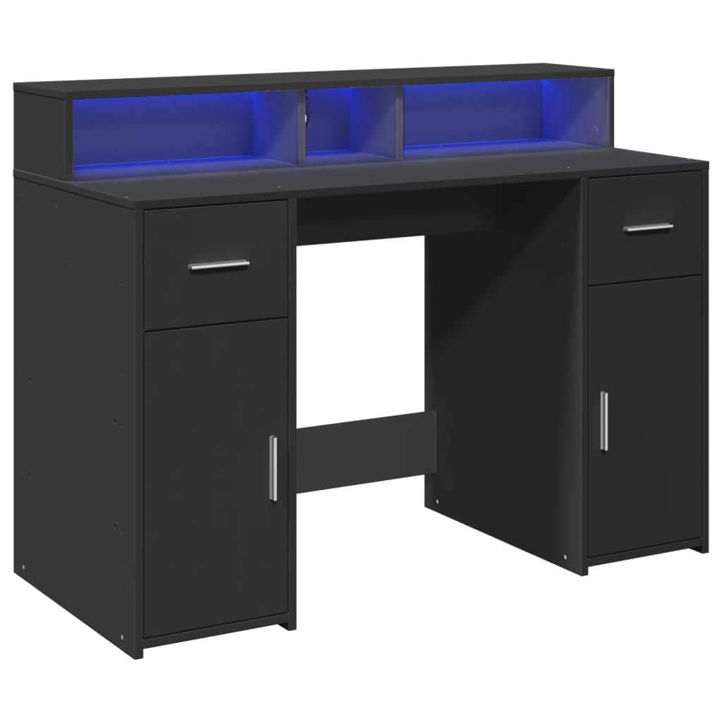 Desk with LED lighting 120x55x91 cm processed wood black