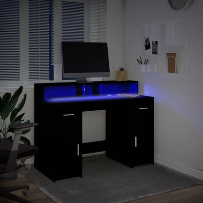 Desk with LED lighting 120x55x91 cm processed wood black